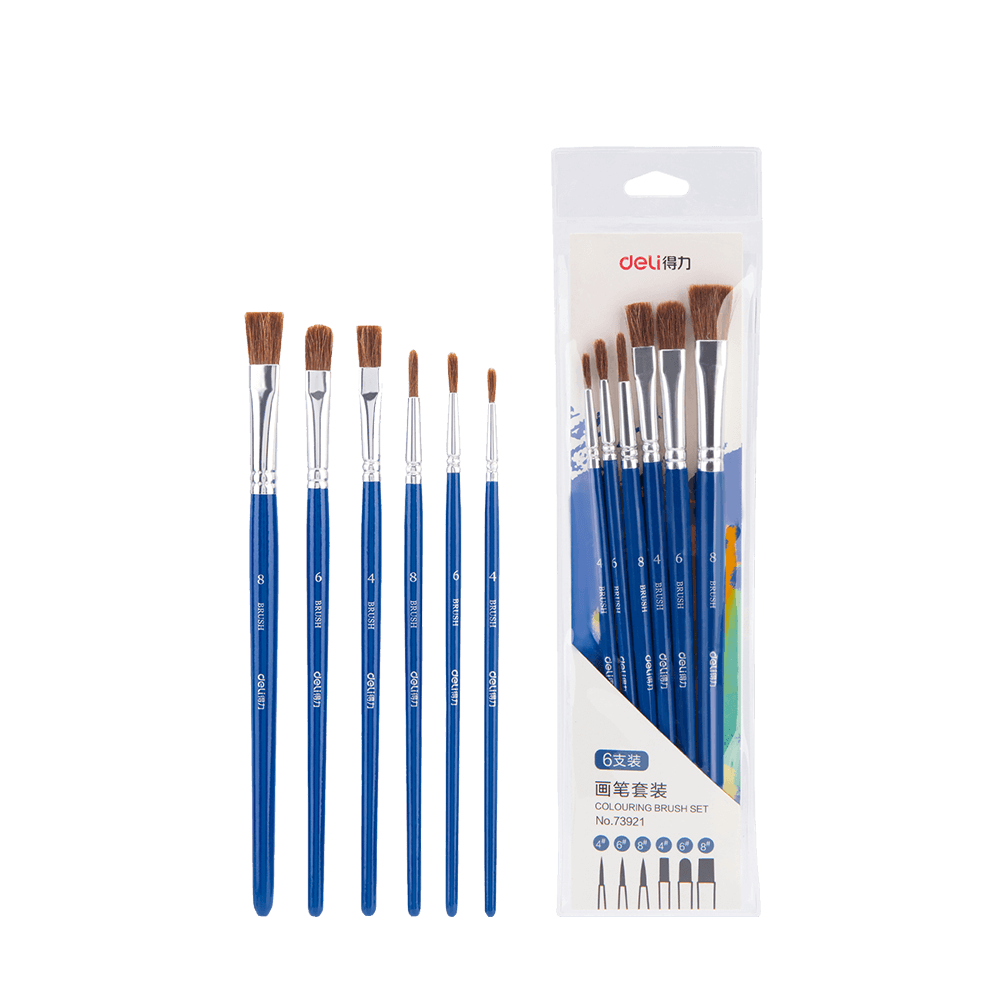 DELI ΠΙΝΕΛΟ ΣΤΡΟΓΓΥΛΟ/ΠΛΑΚΕ ΤΡΙΧΑ ΑΛΟΓΟΥ BLISTER 6 ΤΕΜΑΧΙΑ Νο 4-6-8 ΜΠΛΕ