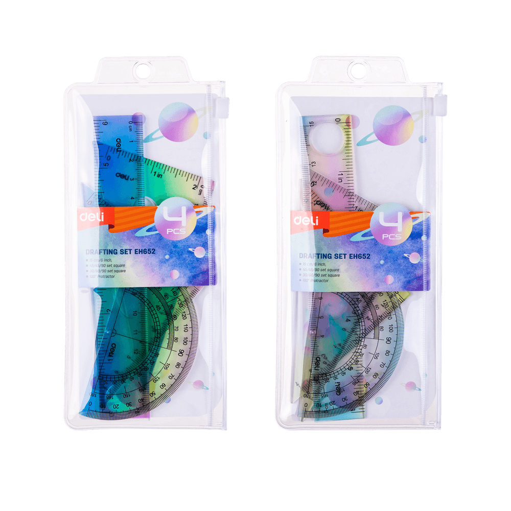 DELI ΣΕΤ ΓΕΩΜΕΤΡΙΑΣ BLISTER 4 ΤΕΜΑΧΙΑ 15cm ΑΣΣΟΡΤΙ
