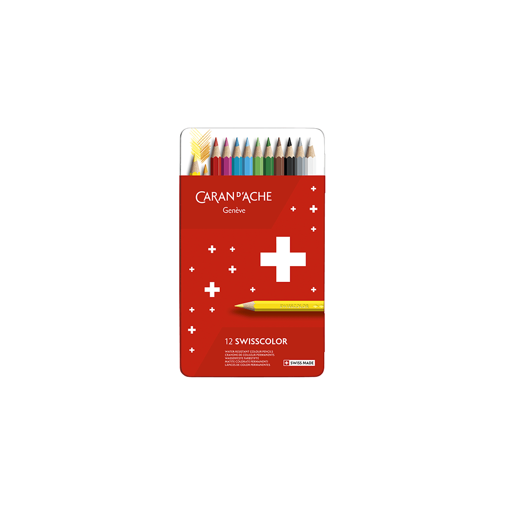 CARAN D'ACHE ΚΡΑΙΓΙΟΝ (ΞΥΛΟΜΠΟΓΙΕΣ) ΚΟΥΤΙ ΜΕΤΑΛΛΙΚΟ 12 ΧΡΩΜΑΤΑ Φ2.8mm SWISSCOLO