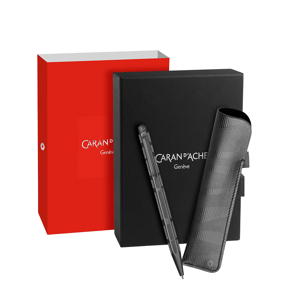 CARAN D'ACHE ΣΤΥΛΟ BALLPOINT MEDIUM ΜΑΥΡΟ ΜΕΛΑΝΙ ΜΕΤΑΛΛΙΚΟ & ΔΕΡΜΑΤΙΝΗ ΘΗΚΗ EC