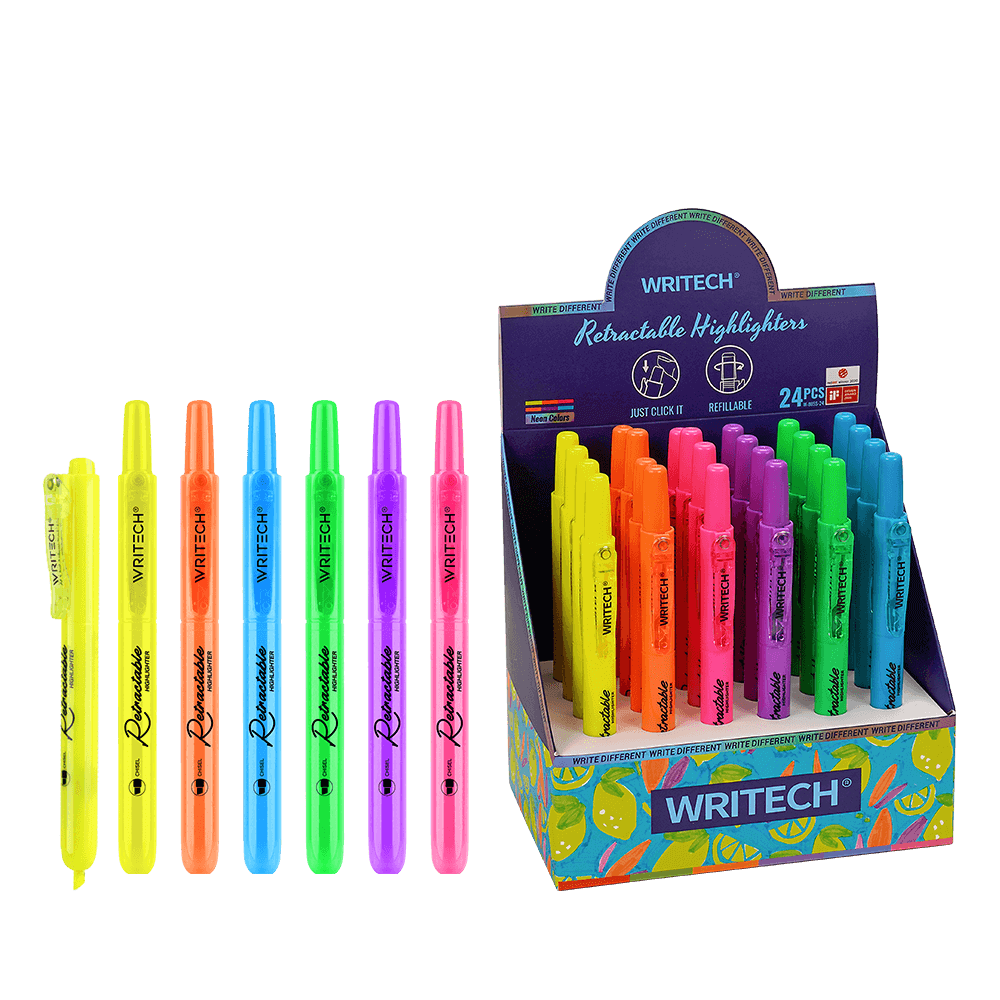 WRITECH ΒΙΤΡΙΝΑ ΓΕΜΑΤΗ ΜΑΡΚΑΔΟΡΟΣ ΥΠΟΓΡAMMΙΣΗΣ ΚΟΥΜΠΙ 1-4mm RETRACTABLE NEON 24 Τ (Το προιόν πωλείται σε μεμονωμένα τεμάχια του
