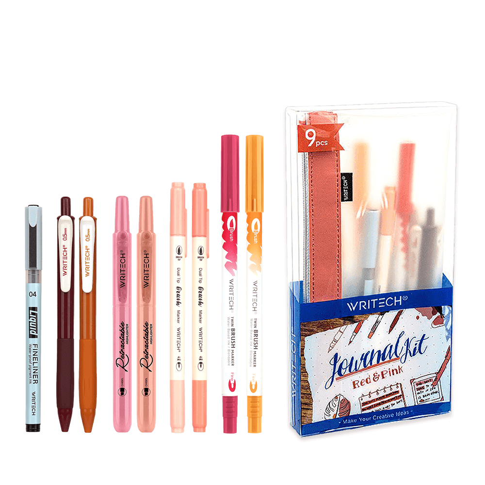 WRITECH ΚΑΣΕΤΙΝΑ ΓΕΜΑΤΗ ΣΕΤ 9 ΤΕΜΑΧΙΩΝ JOURNAL KIT ΚΟΚΚΙΝΟ & ΡΟΖ