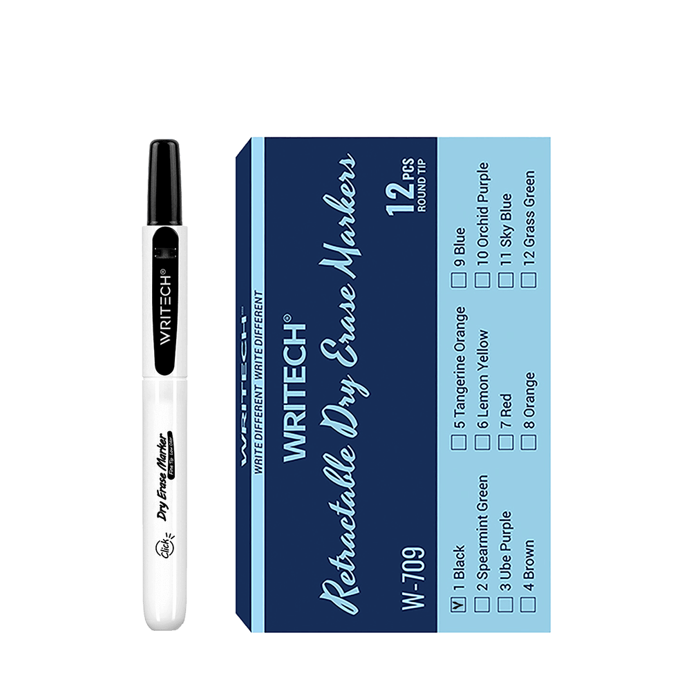 WRITECH ΜΑΡΚΑΔΟΡΟΣ ΠΙΝΑΚΟΣ ΚΟΥΜΠΙ 2mm RETRACTABLE ΜΑΥΡΟ 12 ΤΕΜΑΧΙΑ (Το προιόν πωλείται σε μεμονωμένα τεμάχια του ενός)