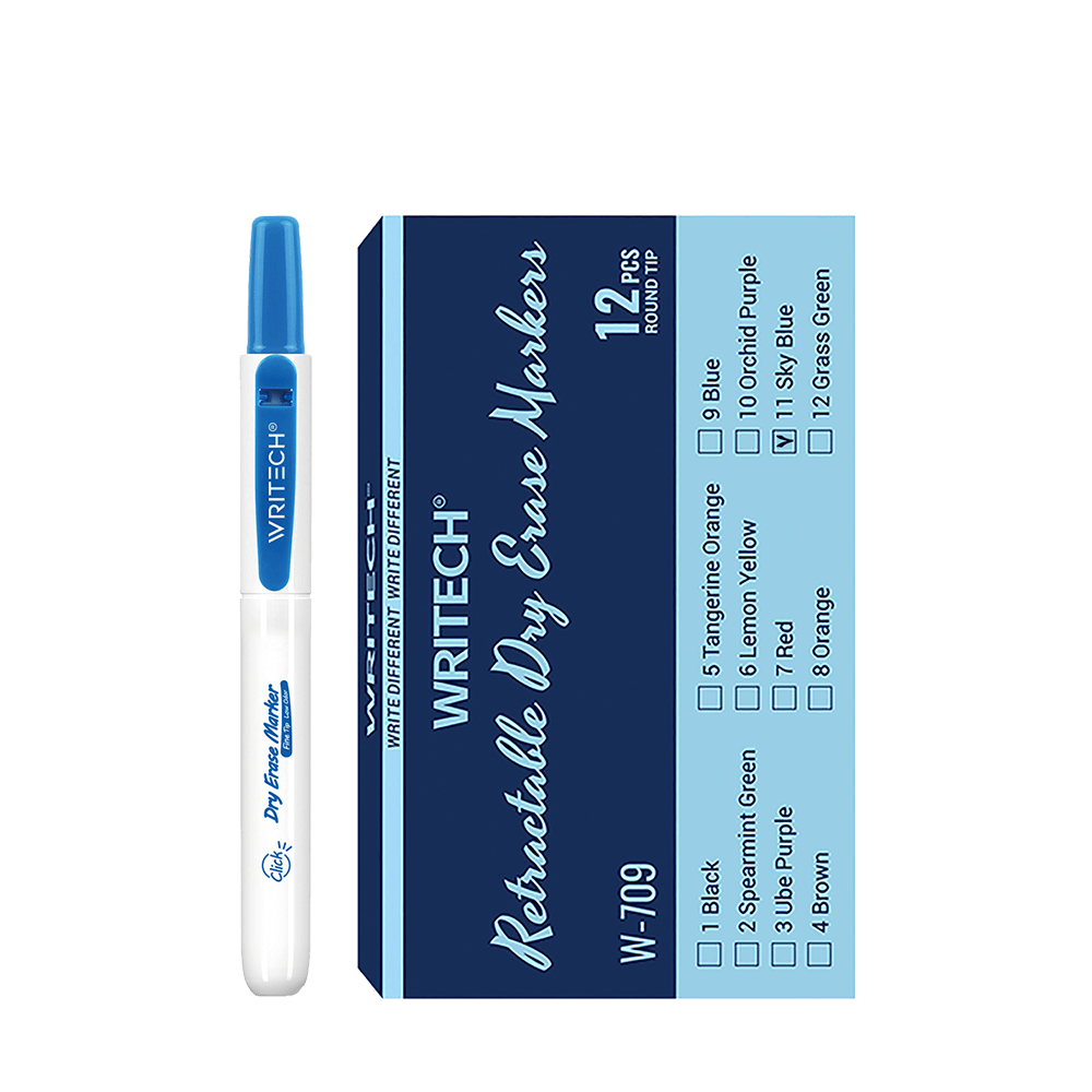 WRITECH ΜΑΡΚΑΔΟΡΟΣ ΠΙΝΑΚΟΣ ΚΟΥΜΠΙ 2mm RETRACTABLE ΓΑΛΑΖΙΟ 12 ΤΕΜΑΧΙΑ (Το προιόν πωλείται σε μεμονωμένα τεμάχια του ενός)