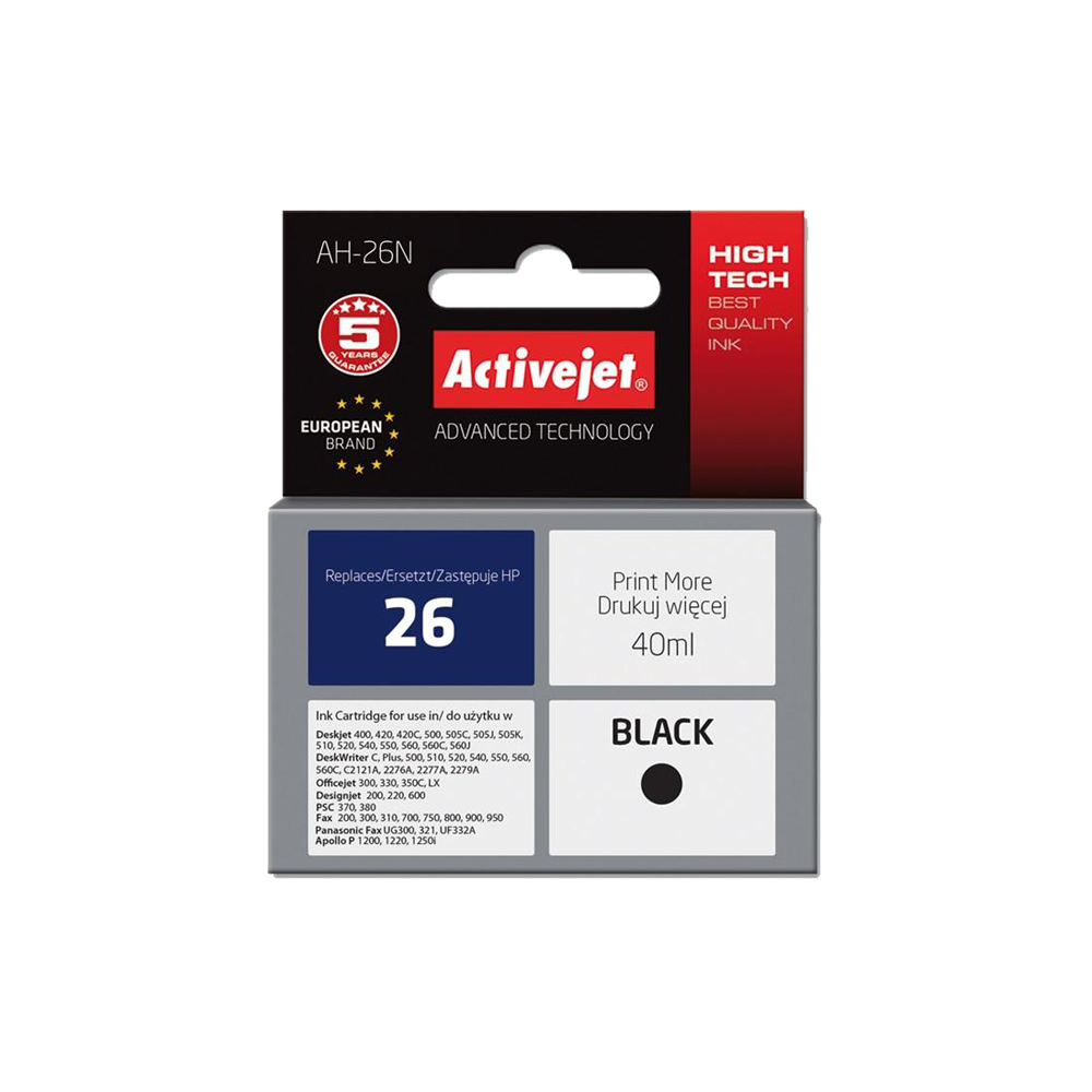 ACTIVE JET INK ΣΥΜΒΑΤΟ ΜΕ HP AH-26N #26 BLACK 40ml (Ν) #51626AE ACTIVE JET INK ΣΥΜΒΑΤΟ ΜΕ HP AH-26N #26 BLACK 40ml (Ν) #51626AE