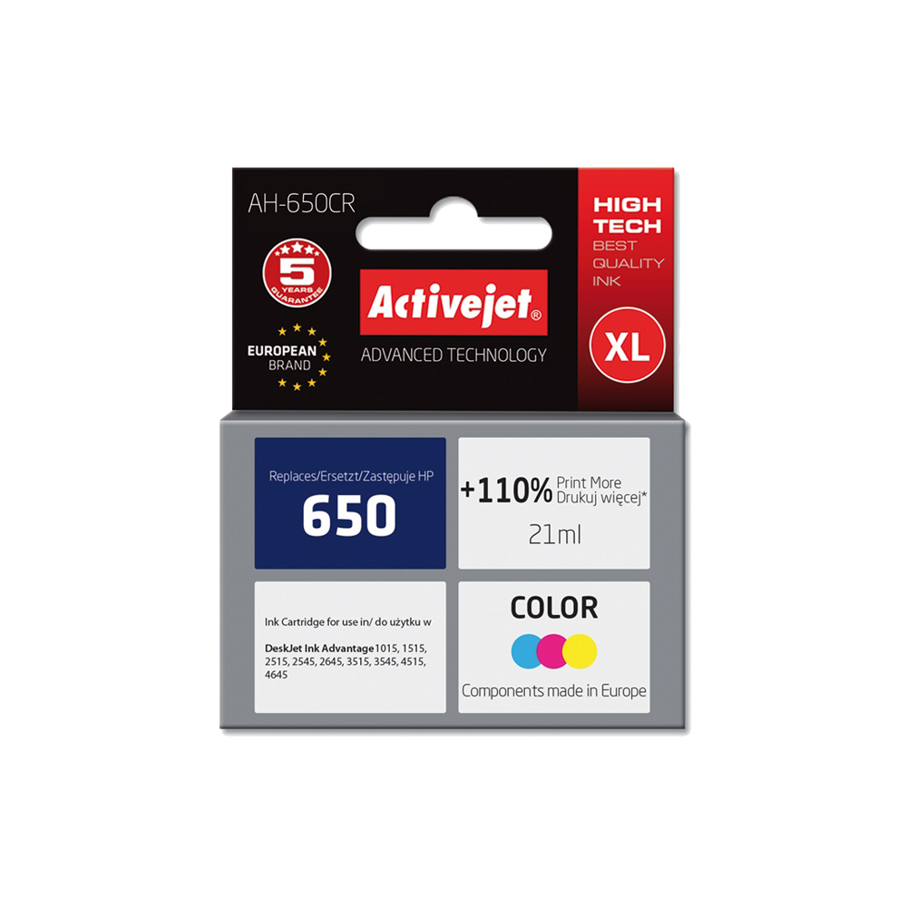ACTIVE JET INK ΣΥΜΒΑΤΟ ΜΕ HP AH-650CR #650 TRICOLOR 21ml (Α) #CZ102AE