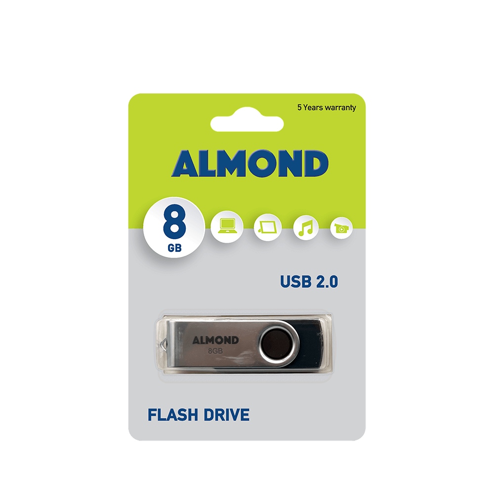 ALMOND FLASH DRIVE USB 2.0 8GB TWISTER ΜΑΥΡΟ