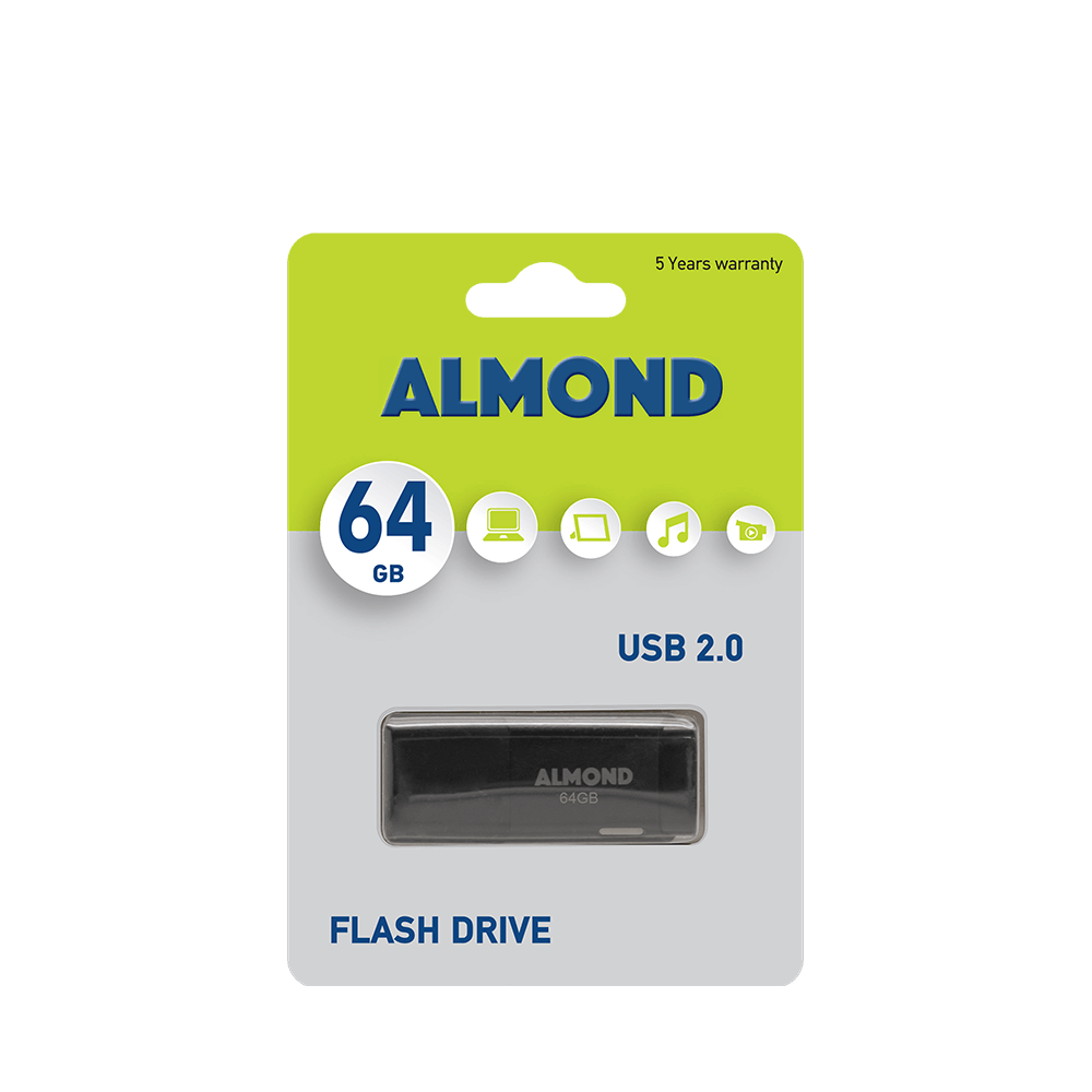 ALMOND FLASH DRIVE USB 2.0 64GB PRIME ΜΑΥΡΟ