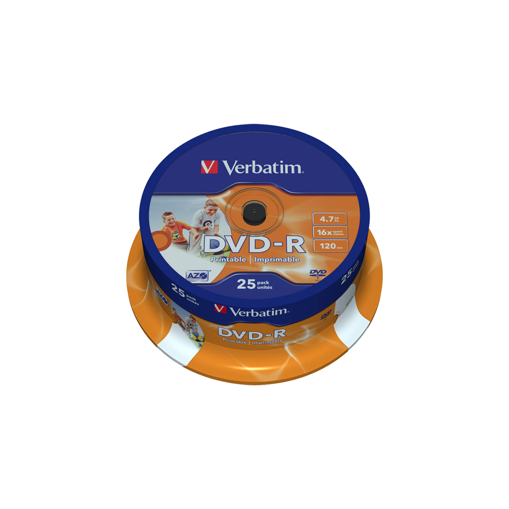 VERBATIM DVD-R PRINTABLE 4.7GB 16X CAKEBOX 25 ΤΕΜΑΧΙΑ (Το προιόν πωλείται σε μεμονωμένα τεμάχια του ενός)