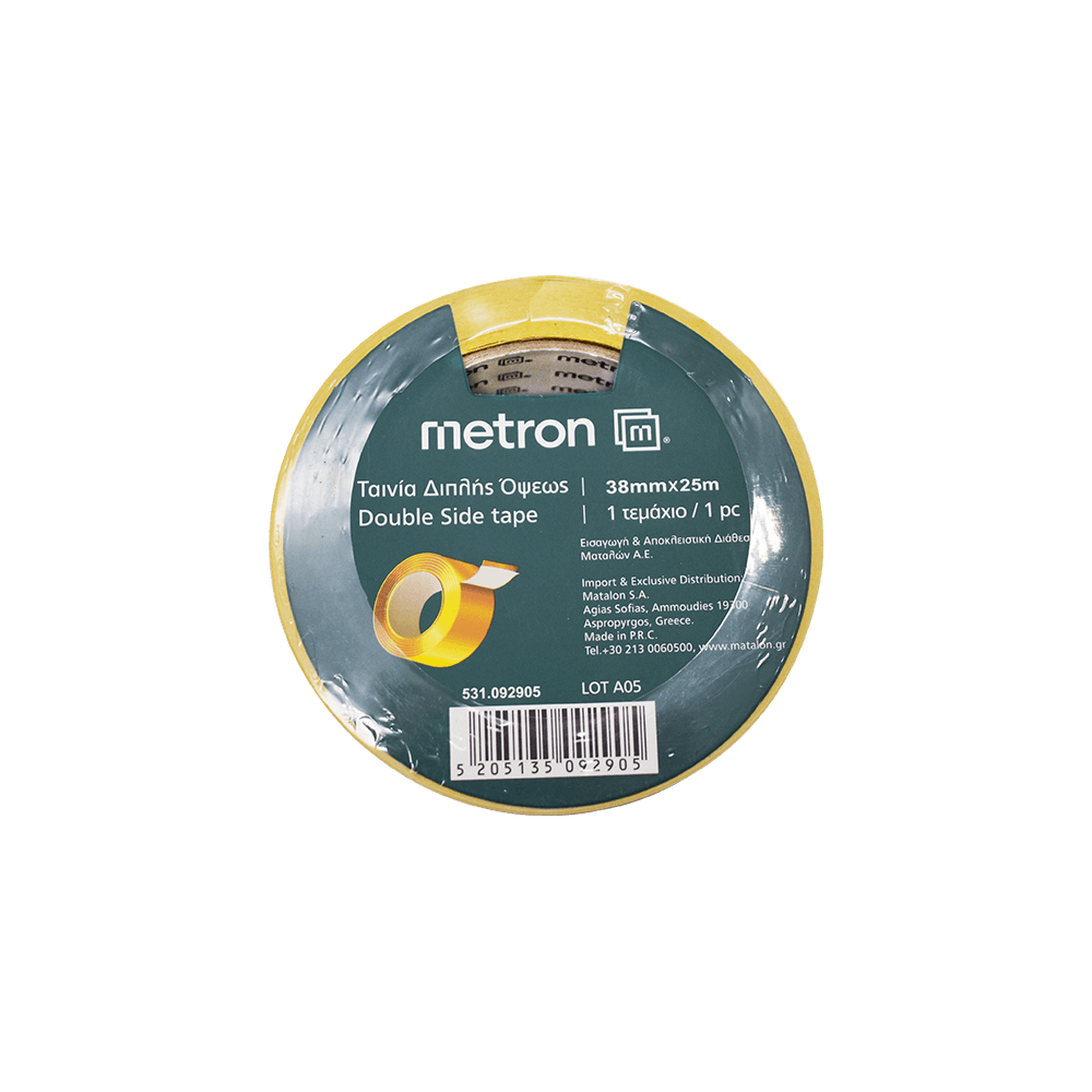 METRON ΤΑΙΝΙΑ ΔΙΠΛΗΣ ΟΨΕΩΣ 38mmx25m ΚΙΤΡΙΝΗ 4 ΤΕΜΑΧΙΑ (Το προιόν πωλείται σε μεμονωμένα τεμάχια του ενός)