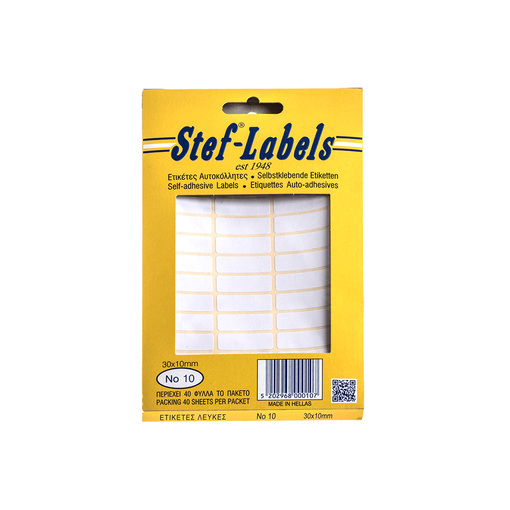 STEF ΕΤΙΚΕΤΕΣ ΑΥΤΟΚΟΛΛΗΤΕΣ 30x10mm 39/ΦΥΛΛΟ ΛΕΥΚΕΣ 40 ΦΥΛΛΑ STEF ΕΤΙΚΕΤΕΣ ΑΥΤΟΚΟΛΛΗΤΕΣ 30x10mm 39/ΦΥΛΛΟ ΛΕΥΚΕΣ 40 ΦΥΛΛΑ