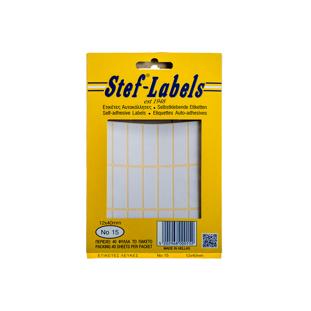 STEF ΕΤΙΚΕΤΕΣ ΑΥΤΟΚΟΛΛΗΤΕΣ 12x40mm 24/ΦΥΛΛΑ ΛΕΥΚΕΣ 40 ΦΥΛΛΑ