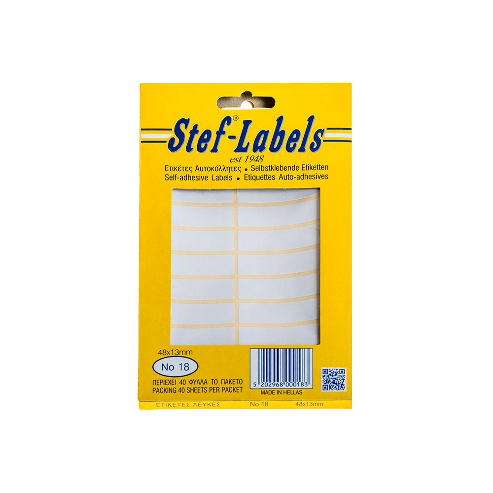 STEF ΕΤΙΚΕΤΕΣ ΑΥΤΟΚΟΛΛΗΤΕΣ 48x13mm 20/ΦΥΛΛΟ ΛΕΥΚΕΣ 40 ΦΥΛΛΑ STEF ΕΤΙΚΕΤΕΣ ΑΥΤΟΚΟΛΛΗΤΕΣ 48x13mm 20/ΦΥΛΛΟ ΛΕΥΚΕΣ 40 ΦΥΛΛΑ
