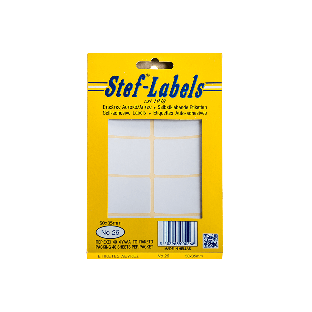 STEF ΕΤΙΚΕΤΕΣ ΑΥΤΟΚΟΛΛΗΤΕΣ 50x35mm 8/ΦΥΛΛΟ ΛΕΥΚΕΣ 40 ΦΥΛΛΑ