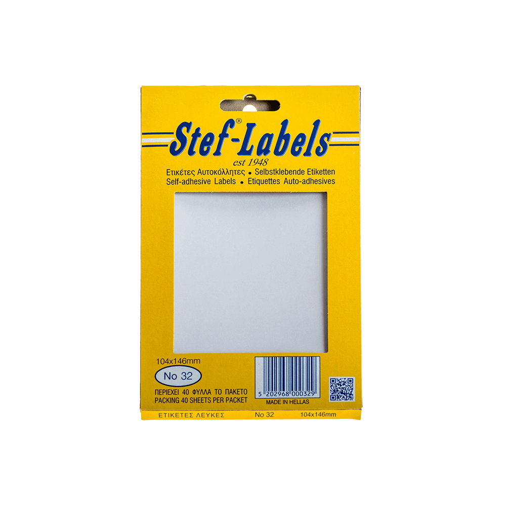 STEF ΕΤΙΚΕΤΕΣ ΑΥΤΟΚΟΛΛΗΤΕΣ 104x146mm 1/ΦΥΛΛΟ ΛΕΥΚΕΣ 40 ΦΥΛΛΑ STEF ΕΤΙΚΕΤΕΣ ΑΥΤΟΚΟΛΛΗΤΕΣ 104x146mm 1/ΦΥΛΛΟ ΛΕΥΚΕΣ 40 ΦΥΛΛΑ