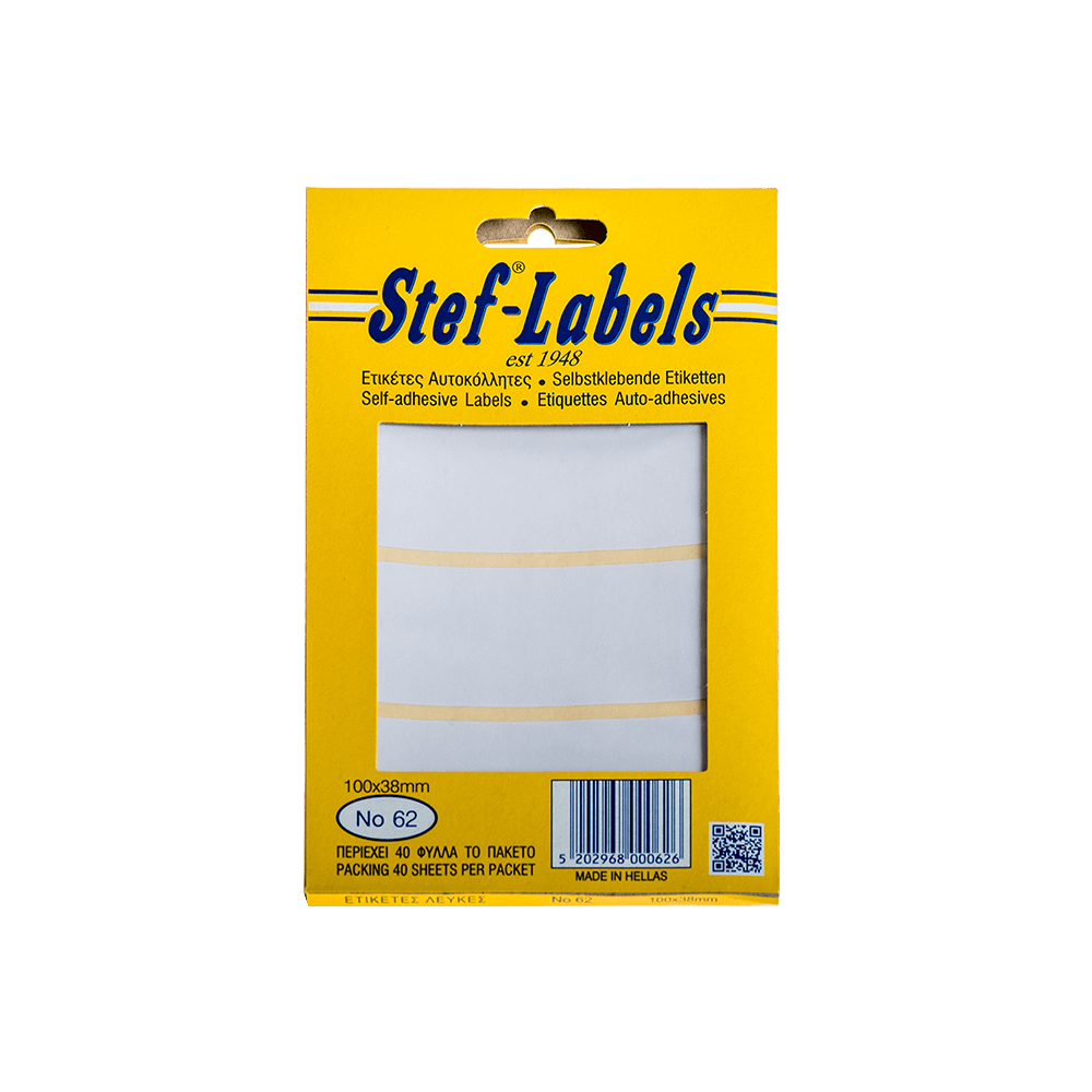 STEF ΕΤΙΚΕΤΕΣ ΑΥΤΟΚΟΛΛΗΤΕΣ 100x38mm 4/ΦΥΛΛΟ ΛΕΥΚΕΣ 40 ΦΥΛΛΑ STEF ΕΤΙΚΕΤΕΣ ΑΥΤΟΚΟΛΛΗΤΕΣ 100x38mm 4/ΦΥΛΛΟ ΛΕΥΚΕΣ 40 ΦΥΛΛΑ