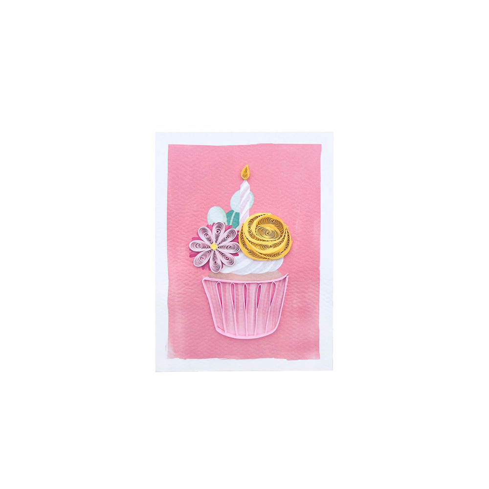 ORIGAMO ΚΑΡΤΑ ΕΥΧΕΤΗΡΙΑ MINI QUILLING ΡΟΖ CUPCAKE 10x7.8cm FILIGRANA