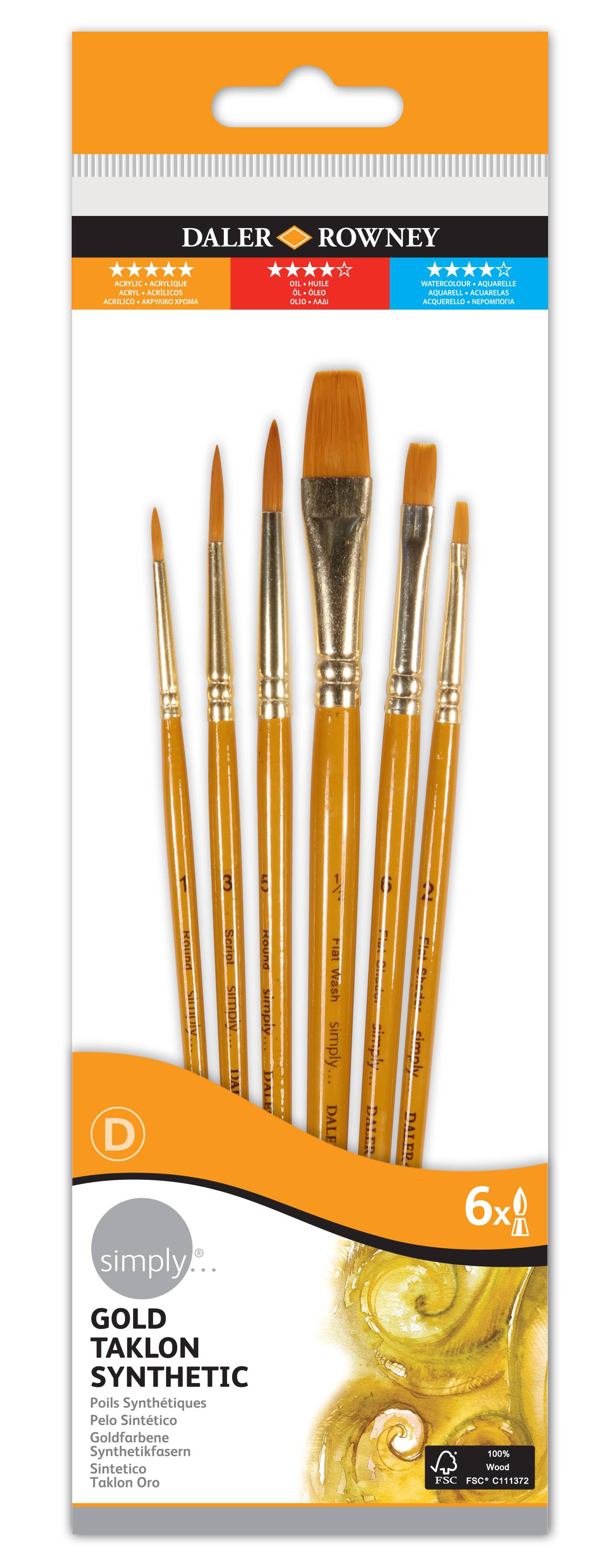Simply Ακρυλικά Πινέλα Gold Taklon Σετ 6τμχ - Short Handle #1 Simply Ακρυλικά Πινέλα Gold Taklon Σετ 6τμχ - Short Handle #1