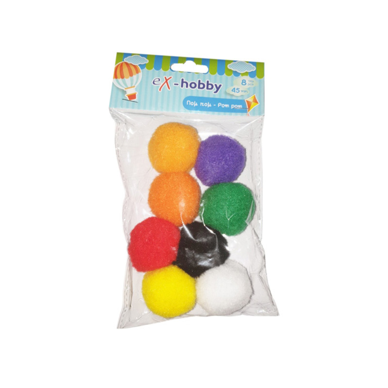 ΣΦΟΥΓΓΑΡΙ eX-HOBBY POM-POM ΧΡΩΜΑΤΙΣΤΑ 4,5cm 8τεμ 402411