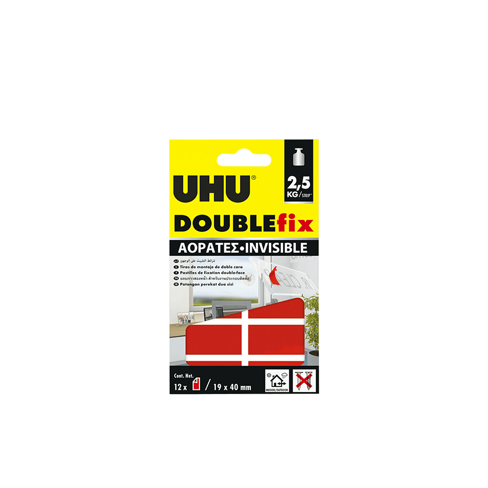 UHU DOUBLE FIX ΑΥΤOKΟΛΛΗΤΟ ΔΙΠΛΗΣ ΟΨΗΣ ΑΟΡΑΤΟ 19x40mm 12 ΤΕΜΑΧΙΑ MAX 2,5 kg 6 ΤΕΜΑΧ (Το προιόν πωλείται σε μεμονωμένα τεμάχια το