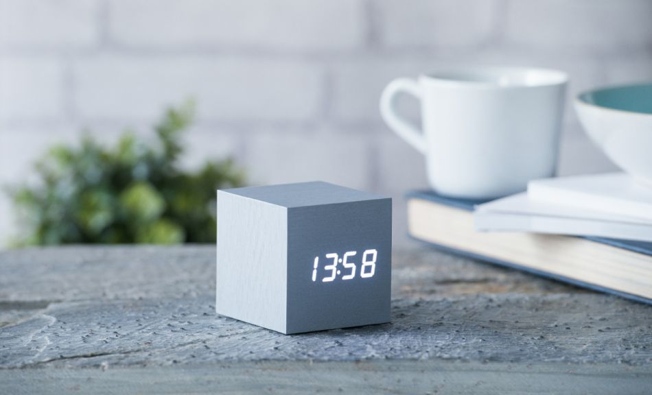 Cube Click Clock Gingko - Aluminium