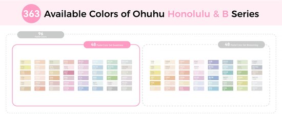 Μαρκαδόροι Ohuhu Honolulu 48 χρωμάτων παστέλ με πινέλο και καλέμι Sweetness - γκρι/μπλε θήκη