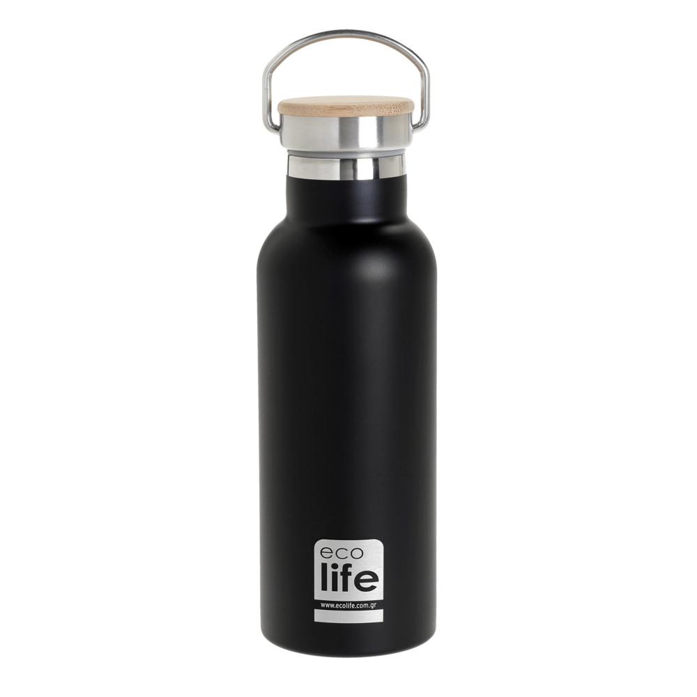 BLACK THERMOS 500ML BAMBOO LID