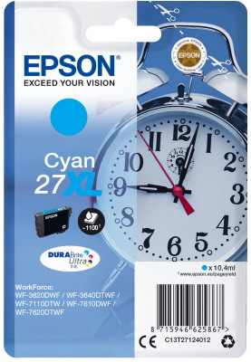 Ink Epson 27XL C13T27124010 Cyan Crtr -1100Pgs - 10.4ml Ink Epson 27XL C13T27124010 Cyan Crtr -1100Pgs - 10.4ml