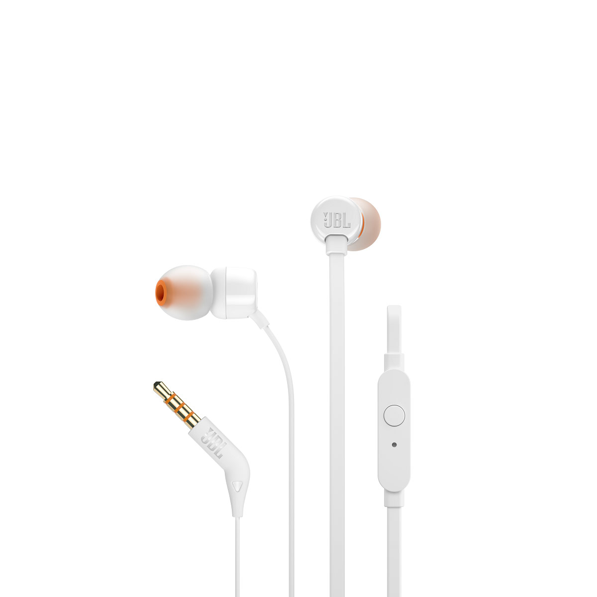 JBL T110, InEar Universal Headphones 1-button Mic-Remote (White) JBLT110WHT JBL T110, InEar Universal Headphones 1-button Mic-Remote (White) JBLT110WHT