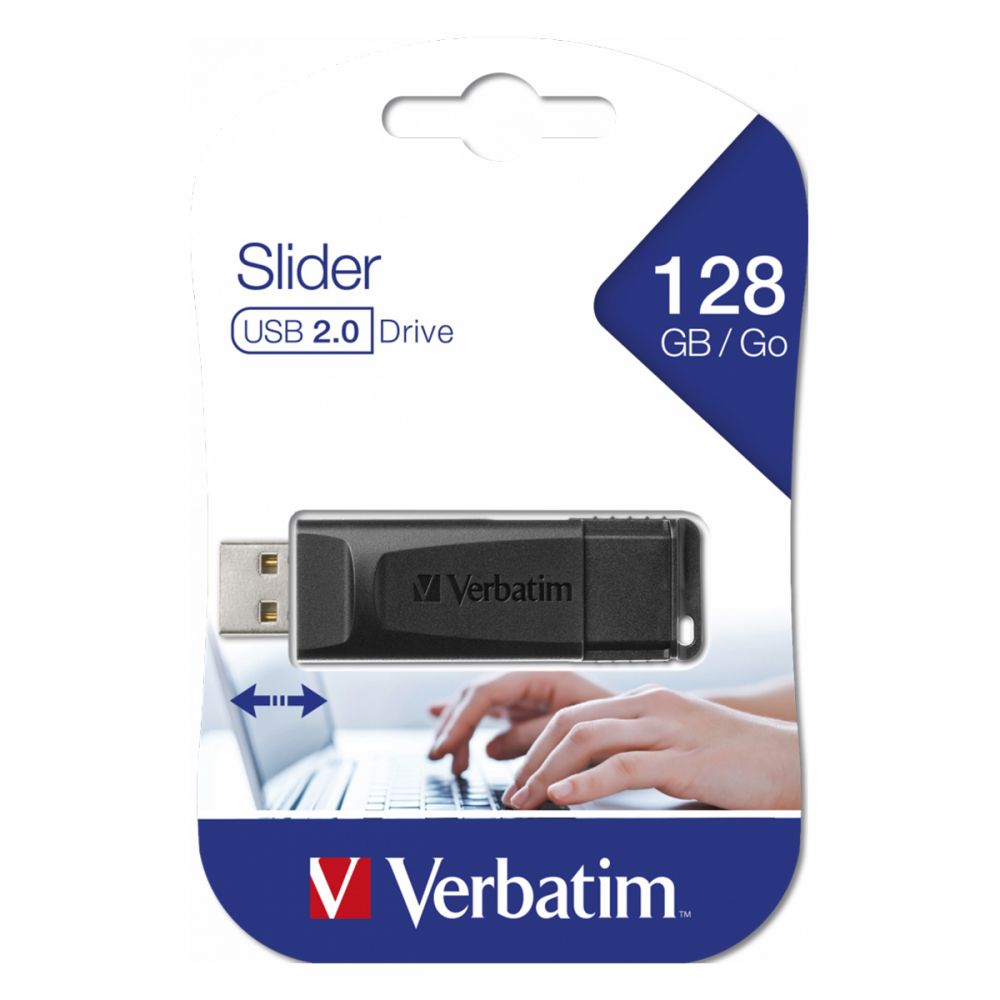 VERBATIM USB DRIVE 2.0 STORE /N/ GO SLIDER 128GB BLACK