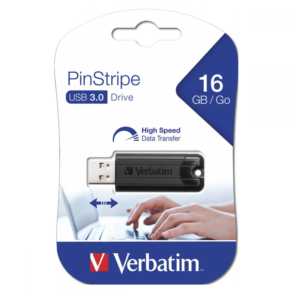 VERBATIM USB DRIVE 3.0 16GB PINSTRIPE BLACK - 49316