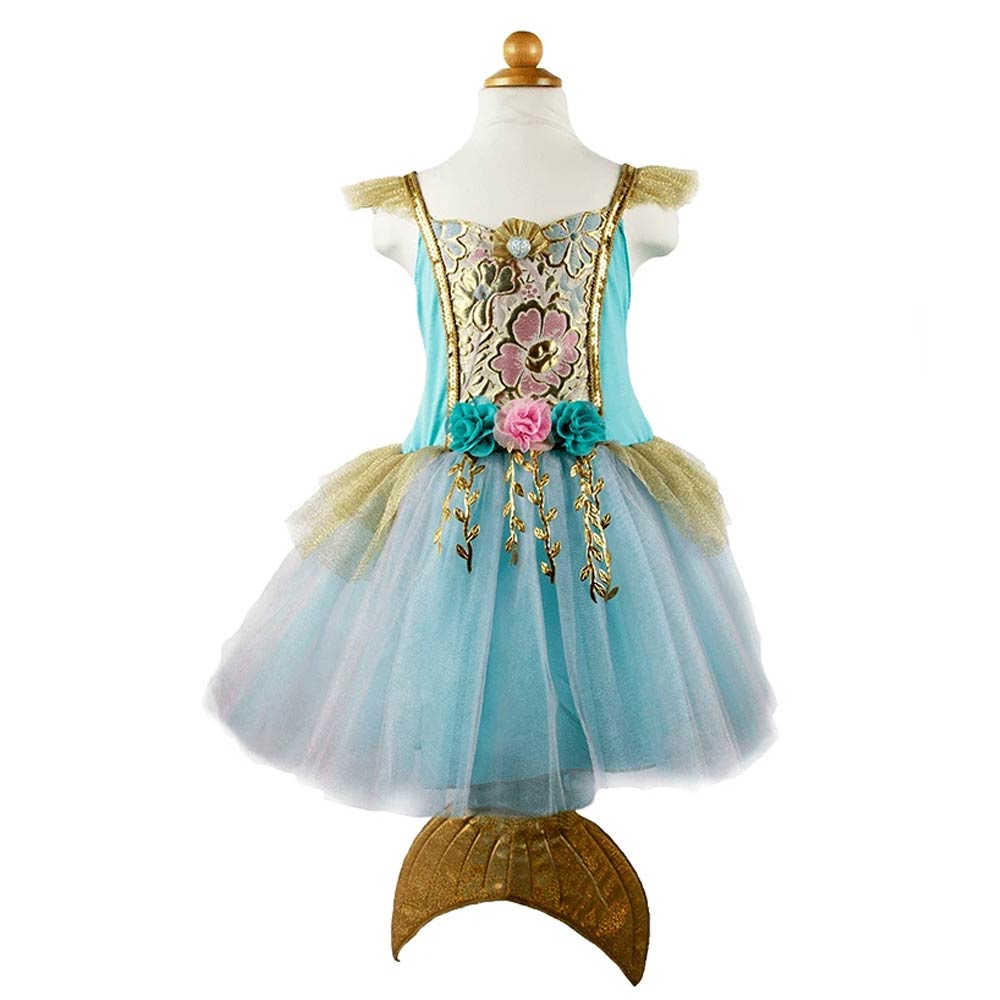 Great Pretenders Παιδική Στολή γαλαζοπράνινη - χρυσή Γοργόνα με ουρά 4-6 ετ