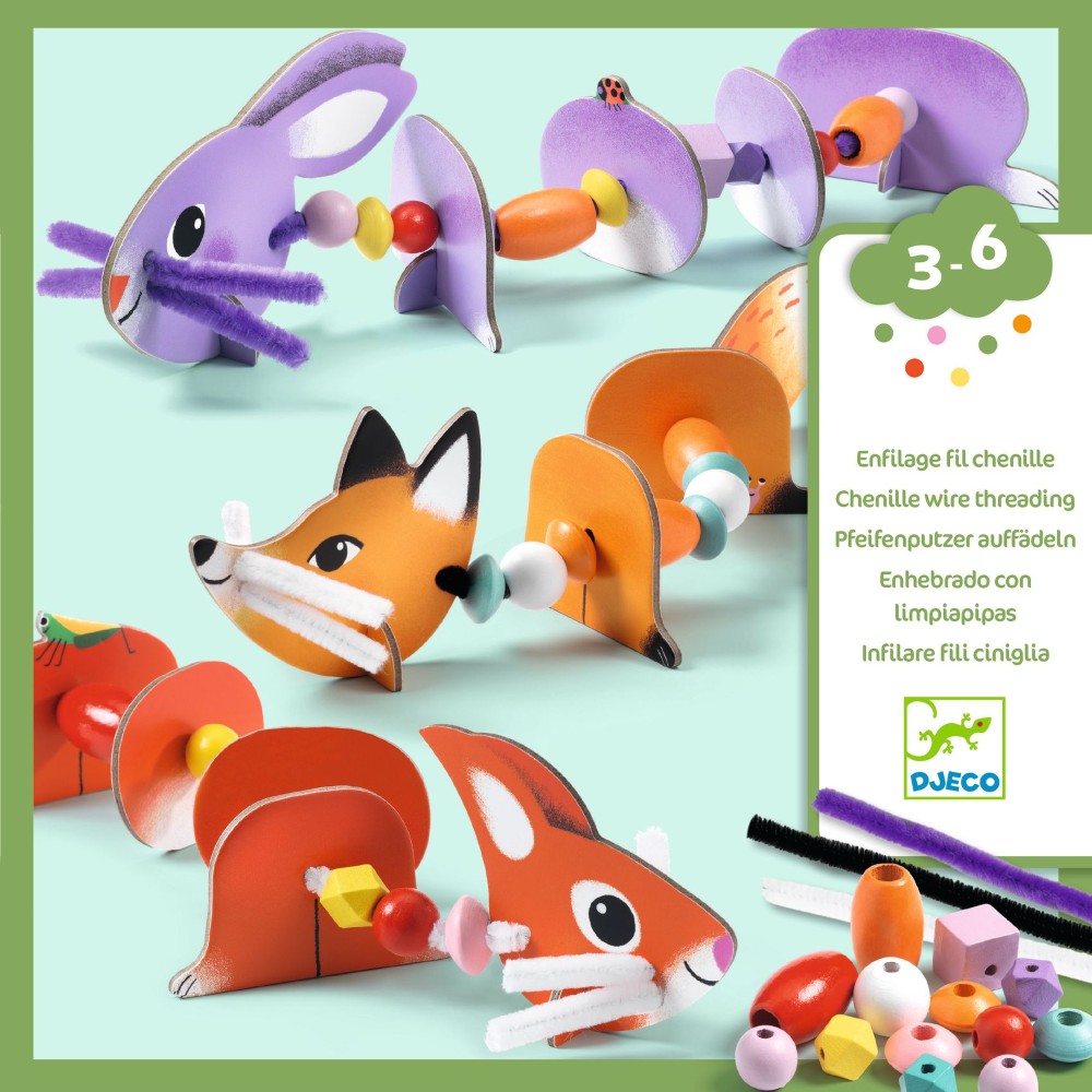 Djeco κατασκευή λεπτής κινητικότητας με κλωστή και χάντρες `Ζωάκια`