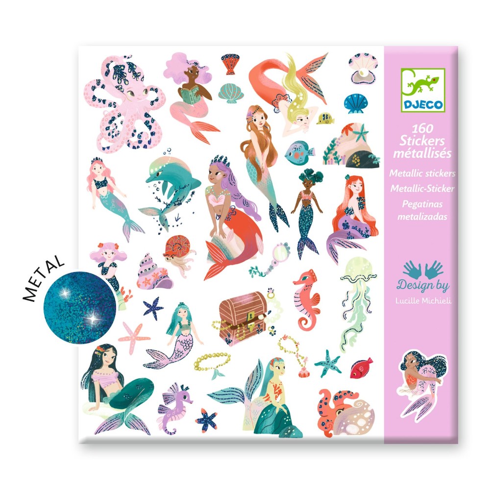 Djeco 160 Αυτοκόλλητα με μεταλλικό εφέ σε 2 καρτέλες “Γοργόνες“