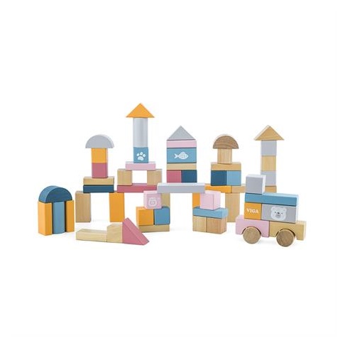 Viga Ξύλινα 60 τουβλάκια Παλ Χρώματα σε κουβαδάκι