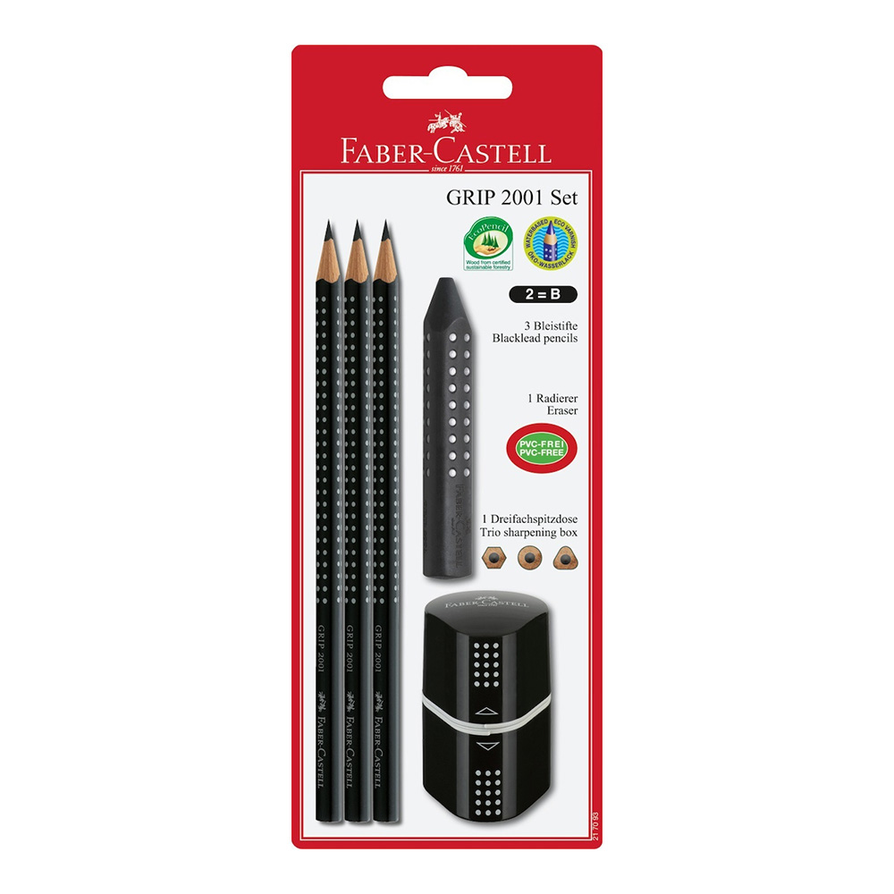 ΣΕΤ 3 ΜΟΛΥΒΙΑ HB FABER CASTELL GRIP 2001 ΜΕ ΞΥΣΤΡΑ ΚΑΙ ΓΟΜΑ ΜΑΥΡΟ 580024